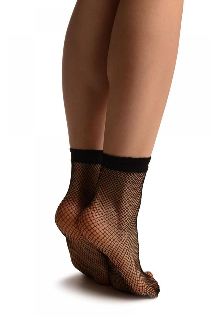 Liss Kiss Black Small Fishnet With Lace Trim Socks Ankle High - Socks