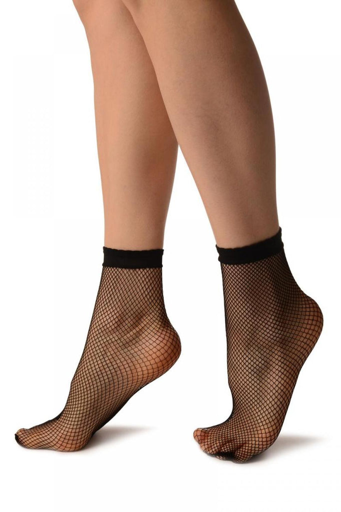 Liss Kiss Black Small Fishnet With Lace Trim Socks Ankle High - Socks