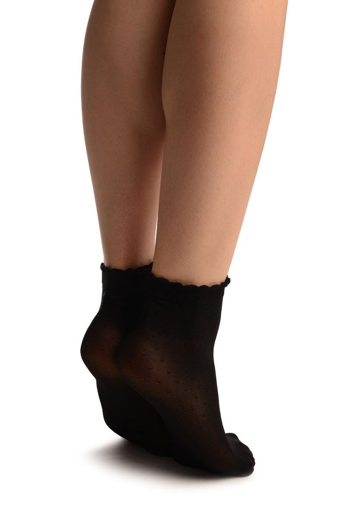 Liss Kiss Black Small Polka Dots And Rhombus Tops Ankle High Socks - Socks