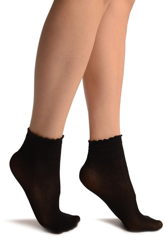 liss kiss Black Small Polka Dots And Rhombus Tops Ankle High Socks - Socks