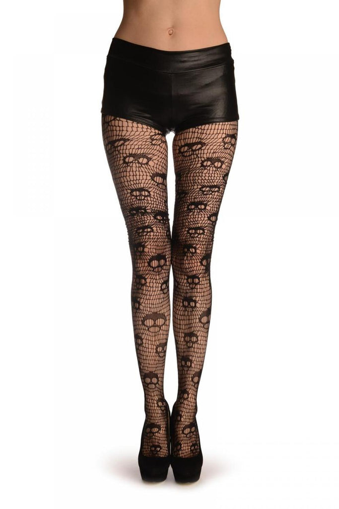 liss kiss Black Spooky Skull On Mesh Net (Halloween) - Tights