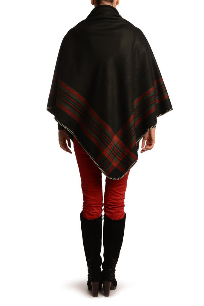 Liss Kiss Black Square With Wide Stripe Fastening Blanket Wrap (Poncho) - Poncho