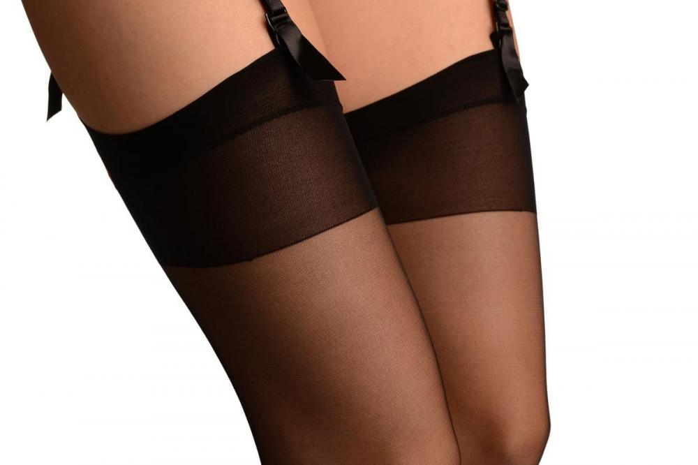 Liss Kiss Black Stockings With Red Bow Top - Stockings