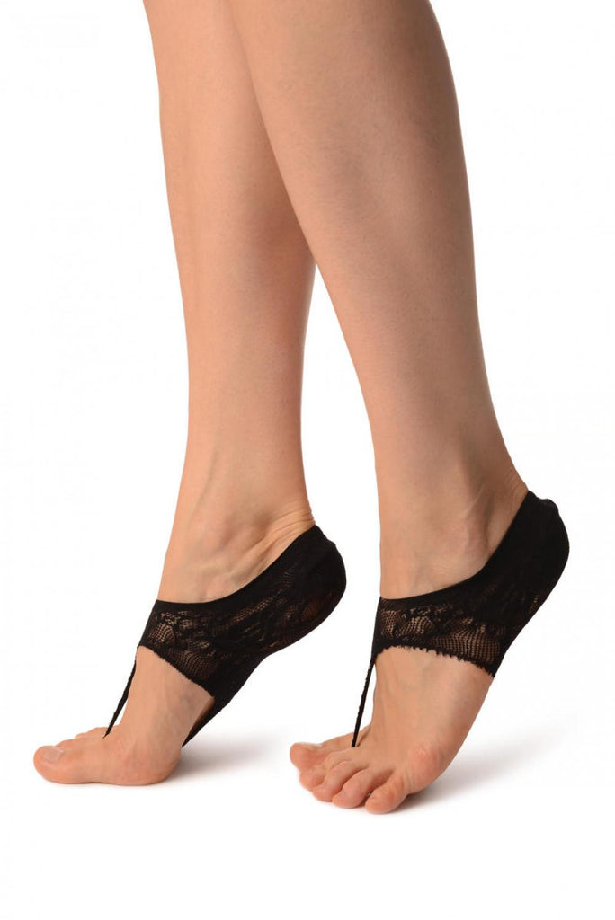 Liss Kiss Black Stretch Lace Japanese Footies Socks - Footsies Socks