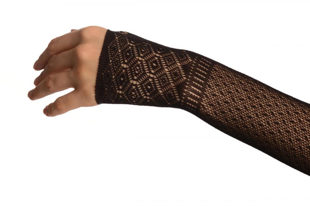 Liss Kiss Black Stretchy Crochet Lace Fingerless Evening Gloves - Gloves