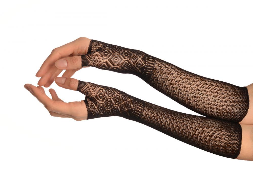 liss kiss Black Stretchy Crochet Lace Fingerless Evening Gloves - Gloves