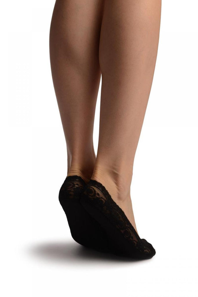 Liss Kiss Black Stretchy Lace With Silicon Inner Stripe & Bottom Footies - Footsies Socks
