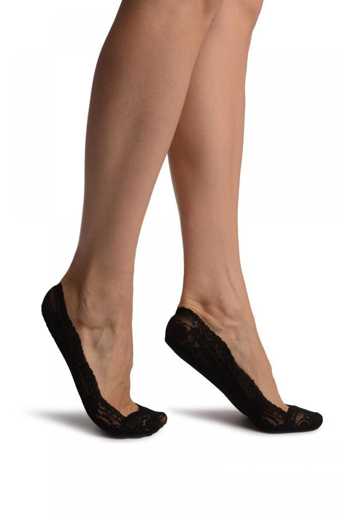 liss kiss Black Stretchy Lace With Silicon Inner Stripe & Bottom Footies - Footsies Socks