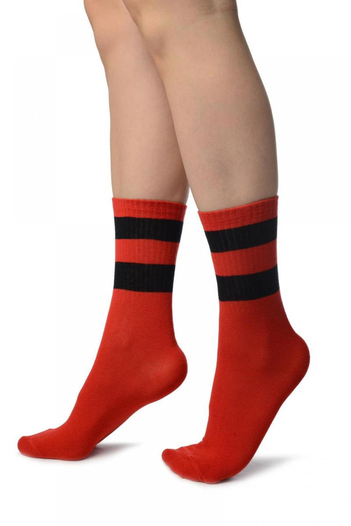 Liss Kiss Black Stripes On Red (Referee) Ankle High Socks - Socks