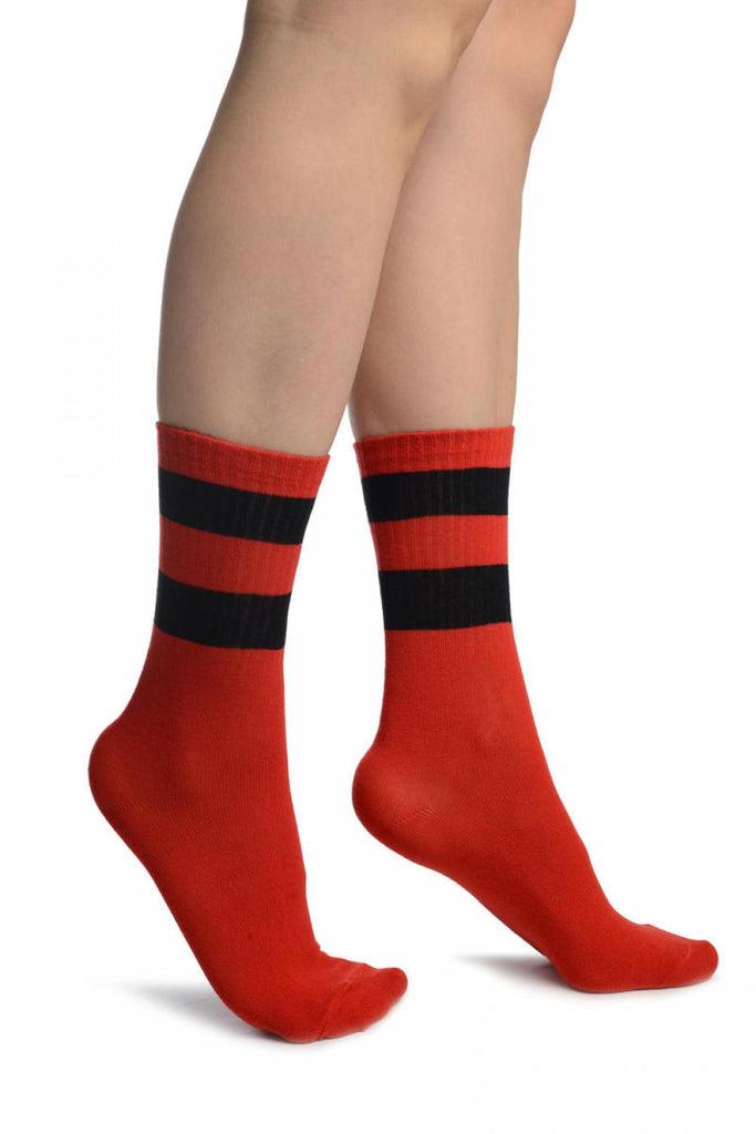liss kiss Black Stripes On Red (Referee) Ankle High Socks - Socks