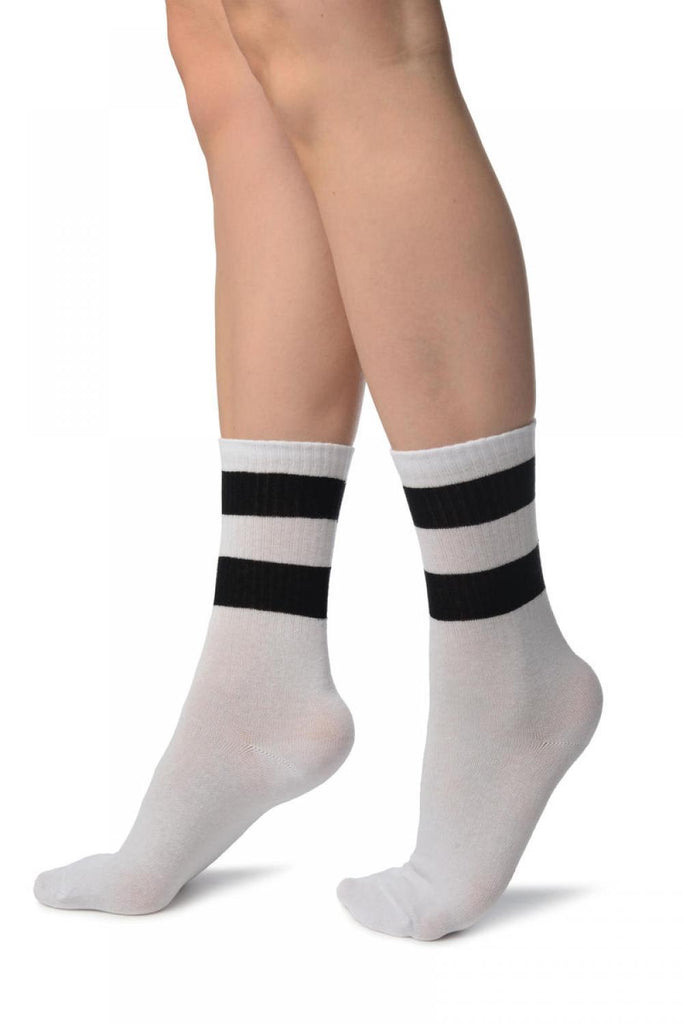 Liss Kiss Black Stripes On White (Referee) Ankle High Socks - Socks