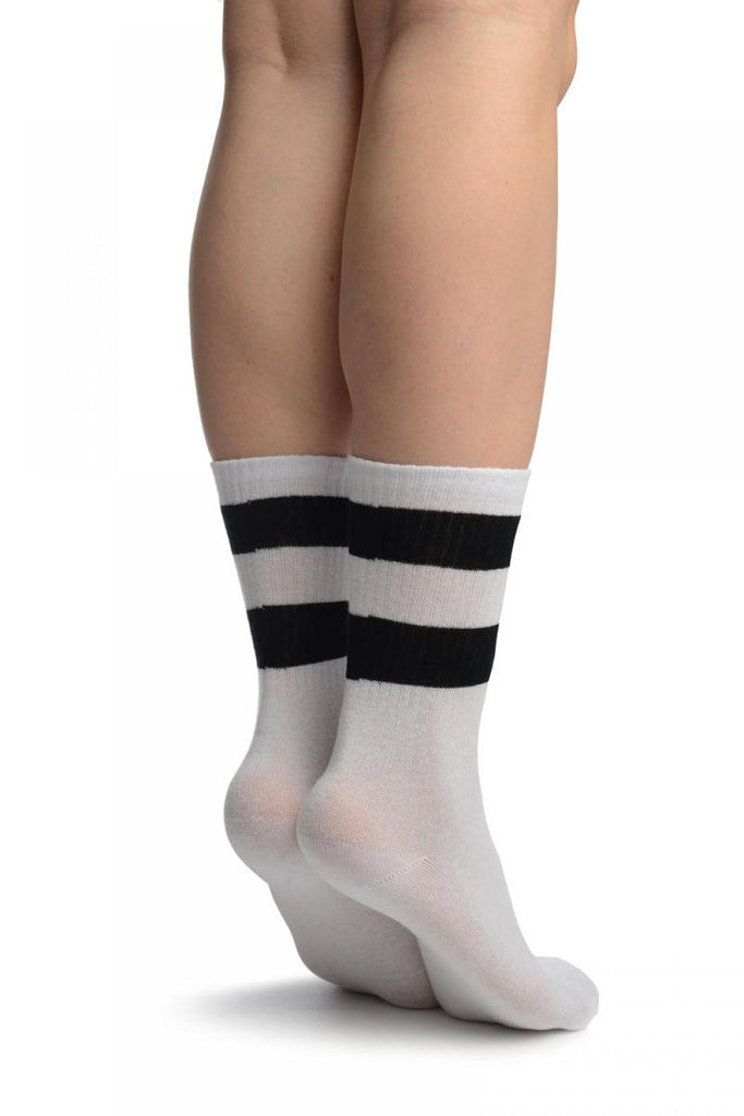 Liss Kiss Black Stripes On White (Referee) Ankle High Socks - Socks
