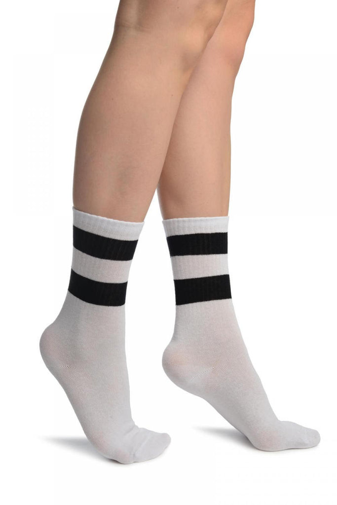liss kiss Black Stripes On White (Referee) Ankle High Socks - Socks