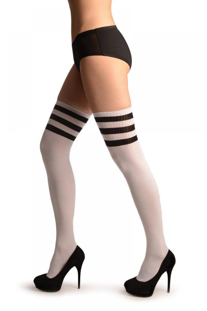 Liss Kiss Black Stripes On White (Referee) - Over The Knee Socks