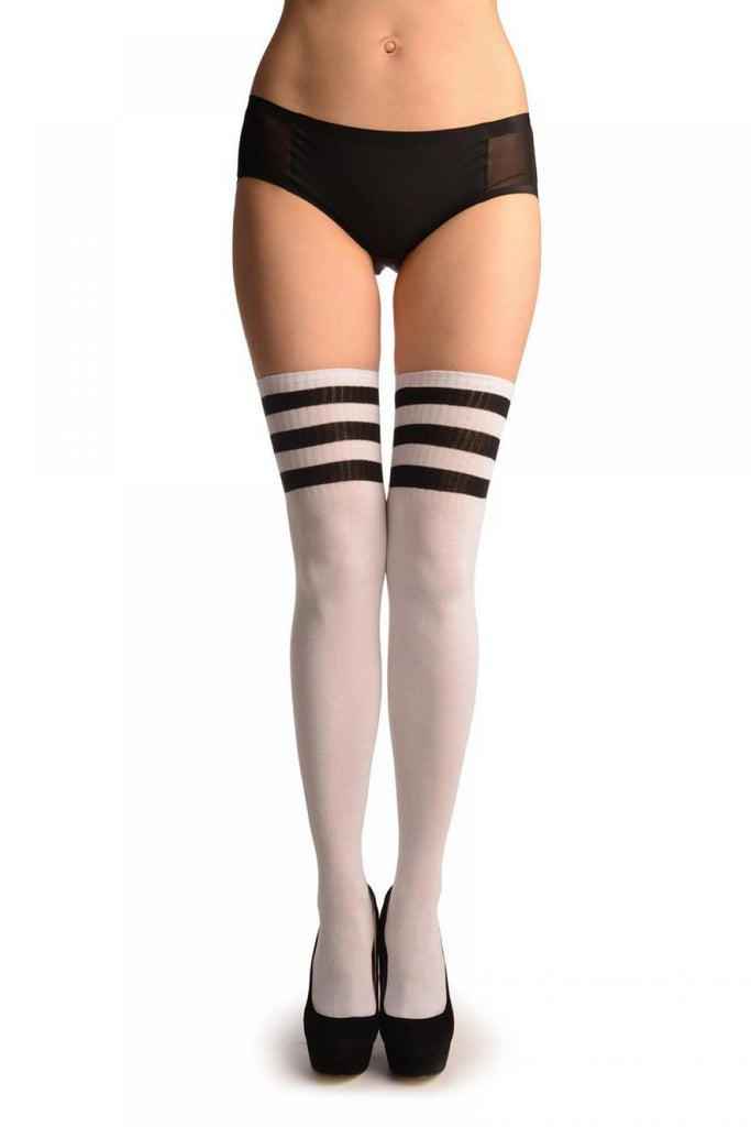 Liss Kiss Black Stripes On White (Referee) - Over The Knee Socks