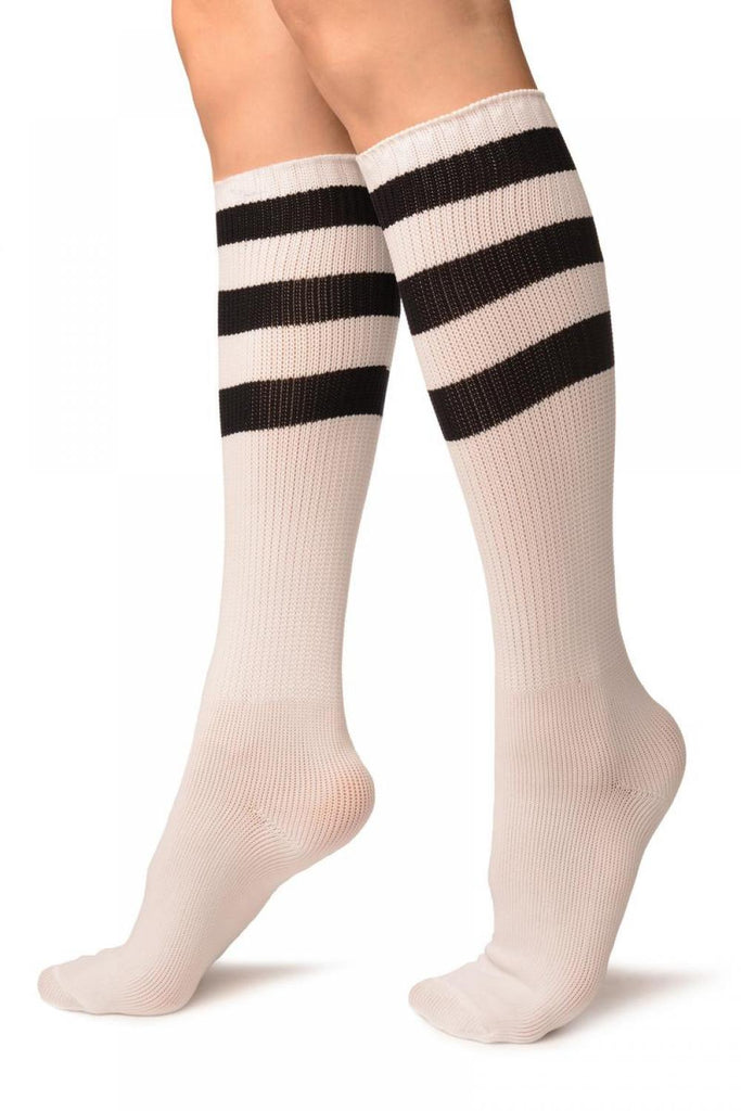 Liss Kiss Black Stripes On White (Referee) Socks Knee High - Socks