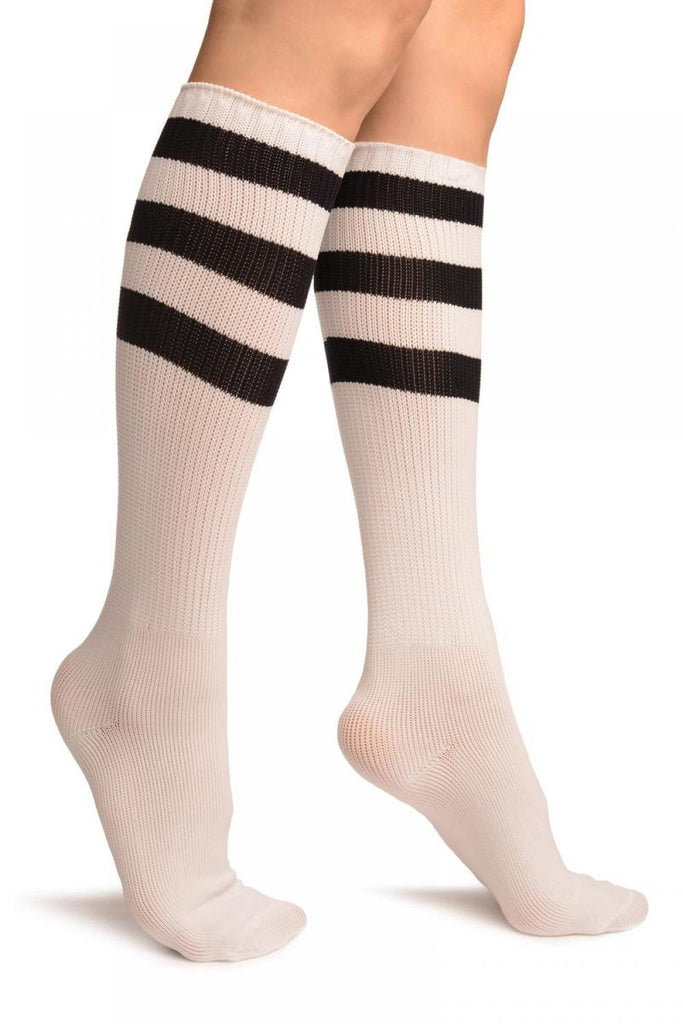 liss kiss Black Stripes On White (Referee) Socks Knee High - Socks