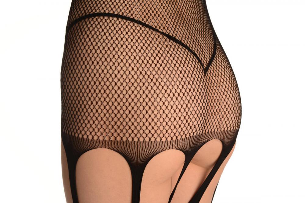 Liss Kiss Black Suspender Bodystocking With Red Corset - Bodystocking