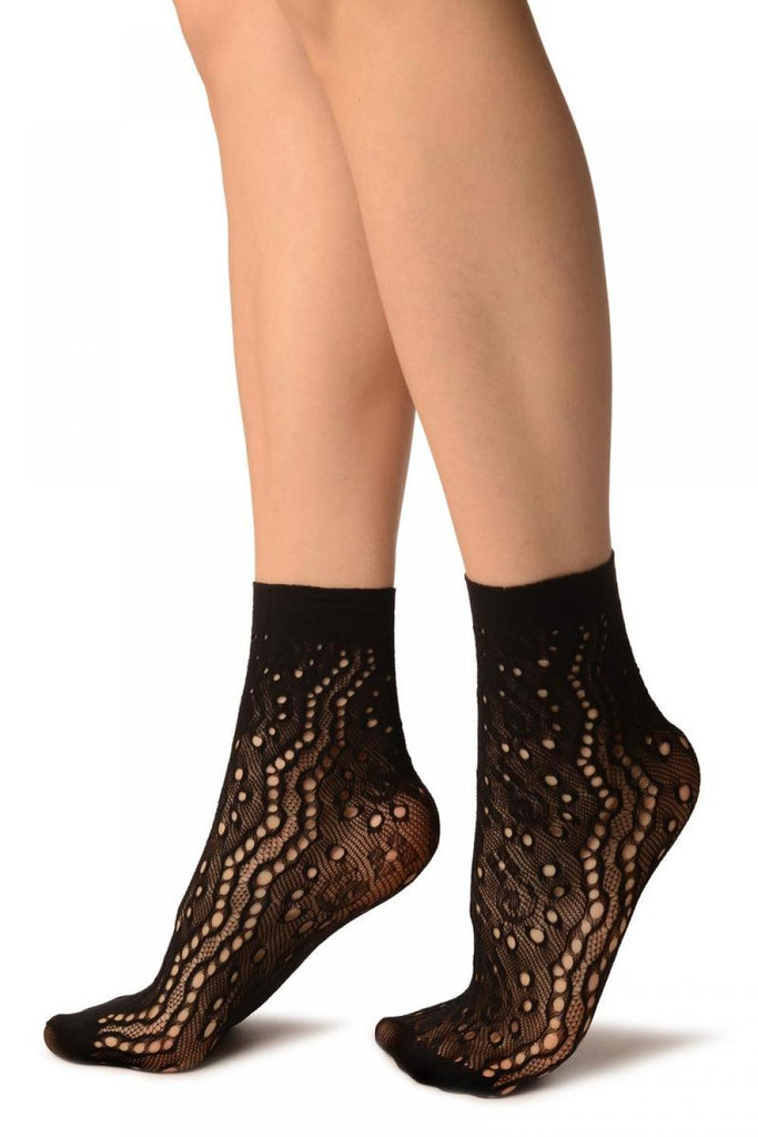 Liss Kiss Black Swirls & Dimonds Lace Socks Ankle High - Socks