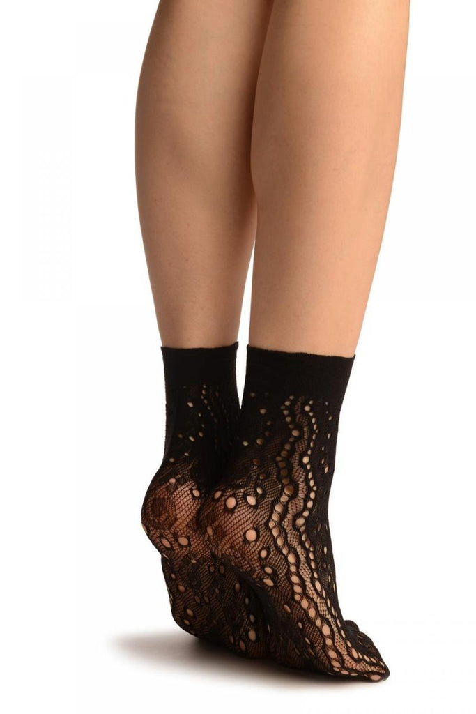 Liss Kiss Black Swirls & Dimonds Lace Socks Ankle High - Socks