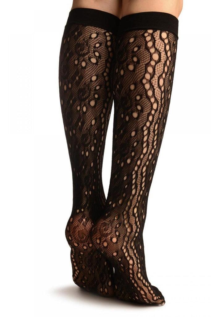 Liss Kiss Black Swirls & Dimonds Lace Socks Knee High - Socks