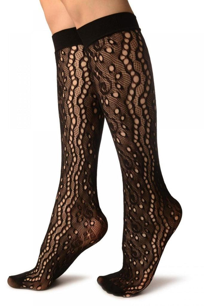 Liss Kiss Black Swirls & Dimonds Lace Socks Knee High - Socks