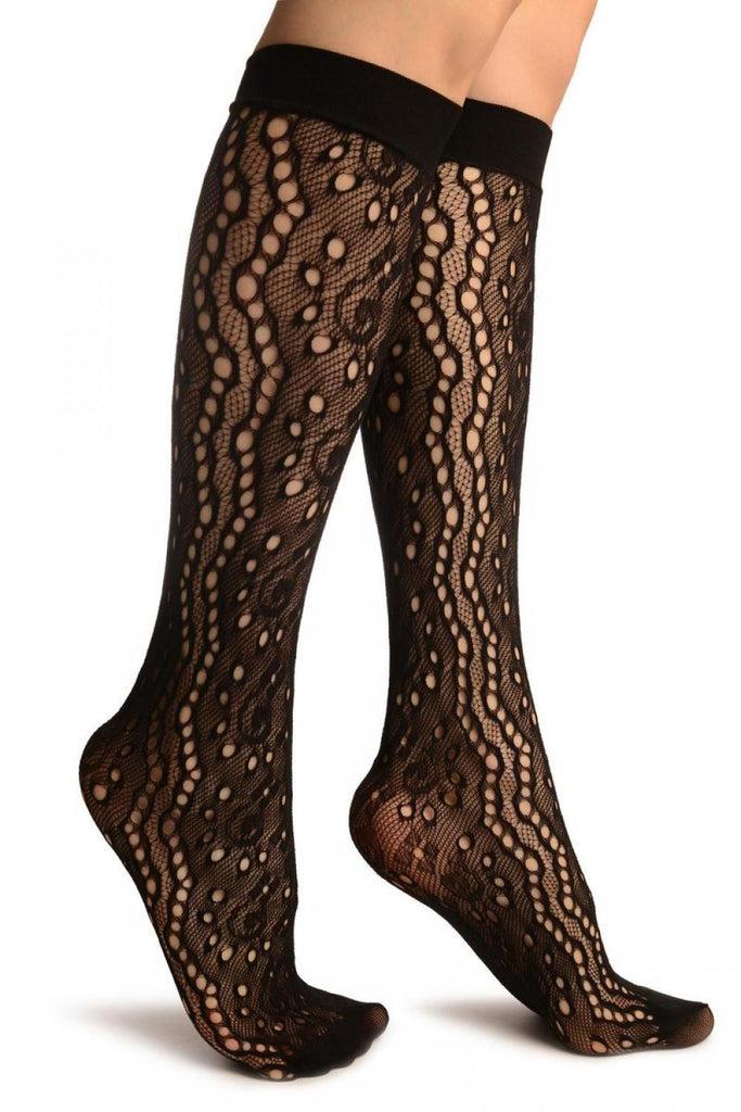 liss kiss Black Swirls & Dimonds Lace Socks Knee High - Socks