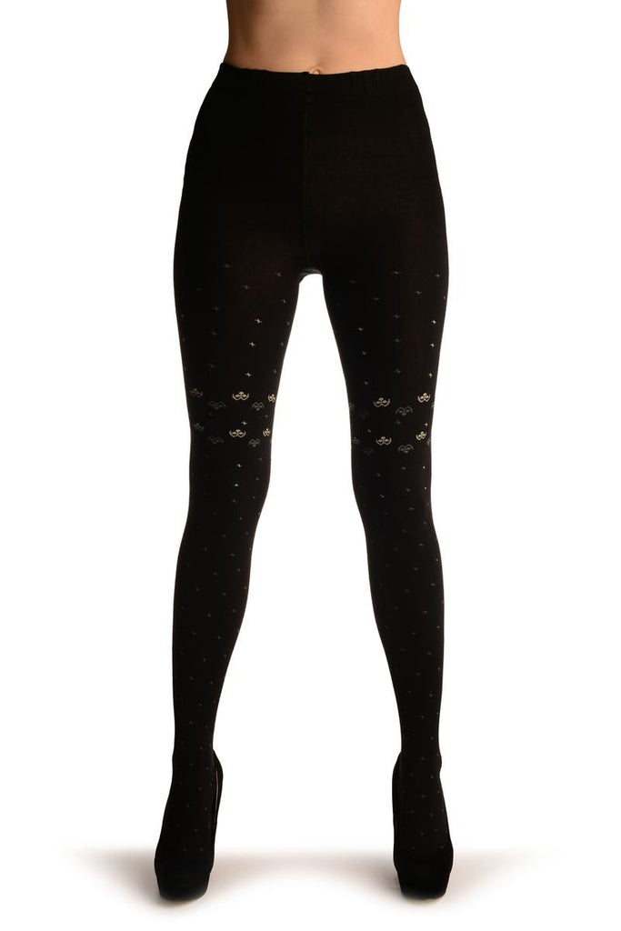 Liss Kiss Black Thick Cotton With Small Grey Stars - Tights