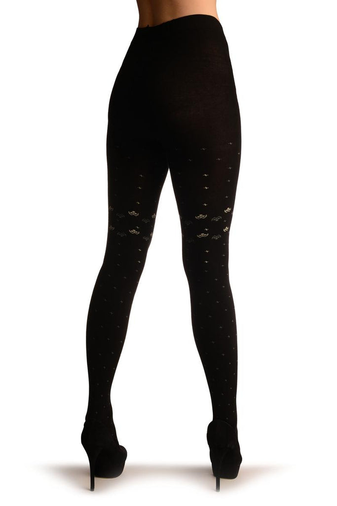 Liss Kiss Black Thick Cotton With Small Grey Stars - Tights