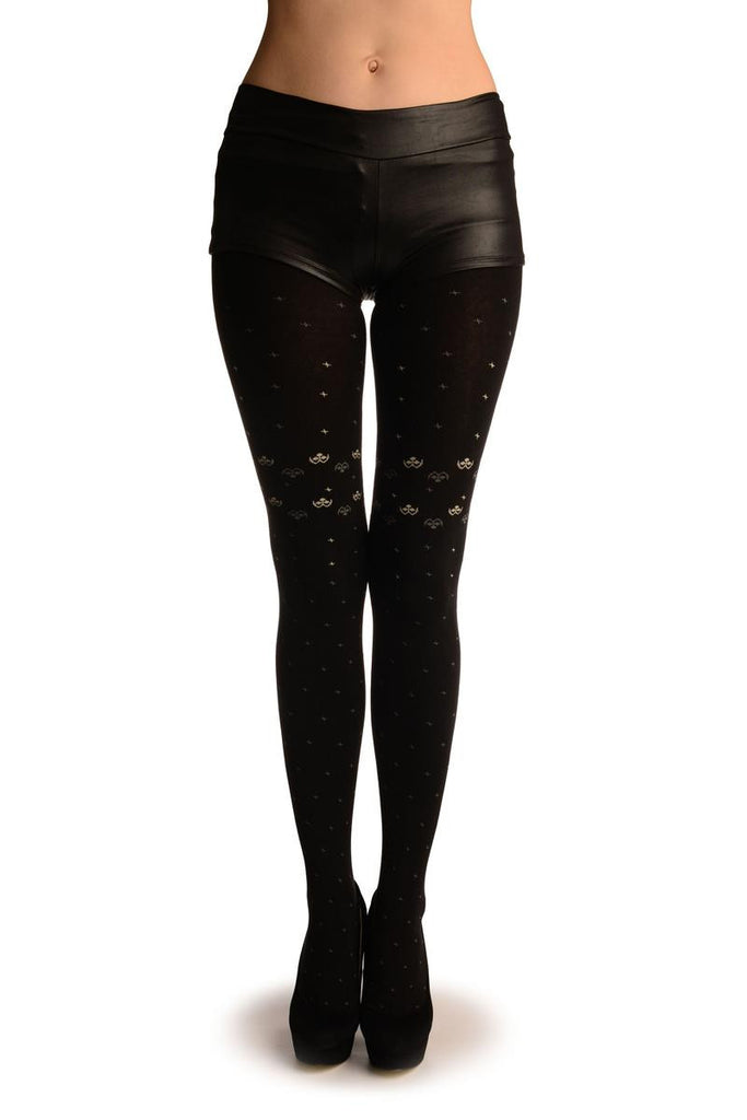liss kiss Black Thick Cotton With Small Grey Stars - Tights