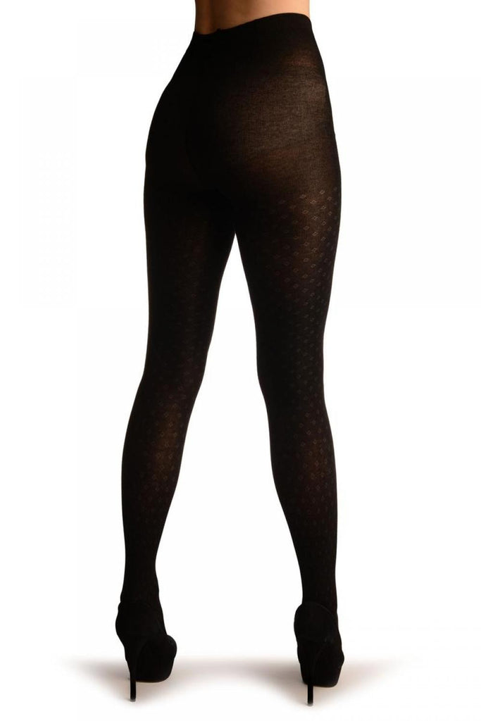Liss Kiss Black Thick Cotton With Small Transparent Rhombuses - Tights
