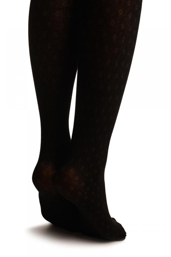 Liss Kiss Black Thick Cotton With Small Transparent Rhombuses - Tights