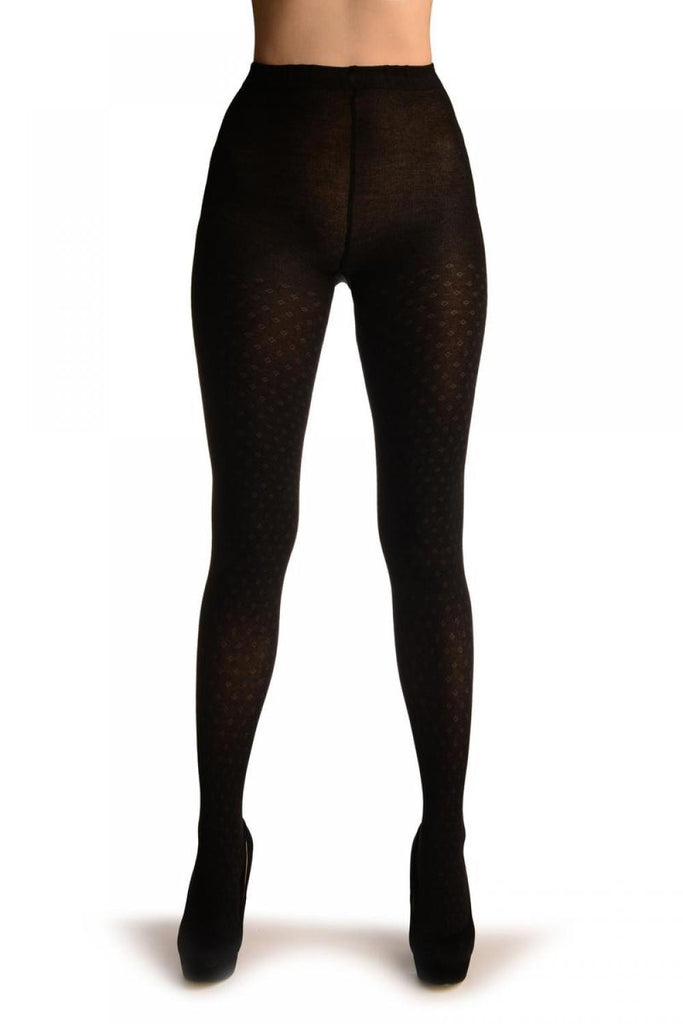 Liss Kiss Black Thick Cotton With Small Transparent Rhombuses - Tights