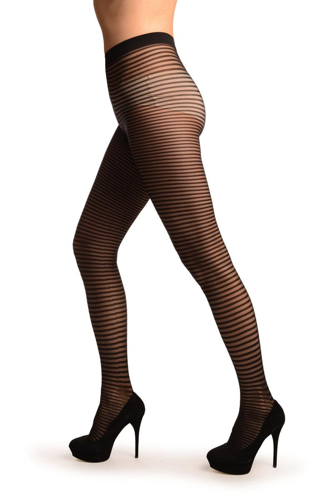 Liss Kiss Black Transparent & Opaque Woven Stripes Tights - Tights