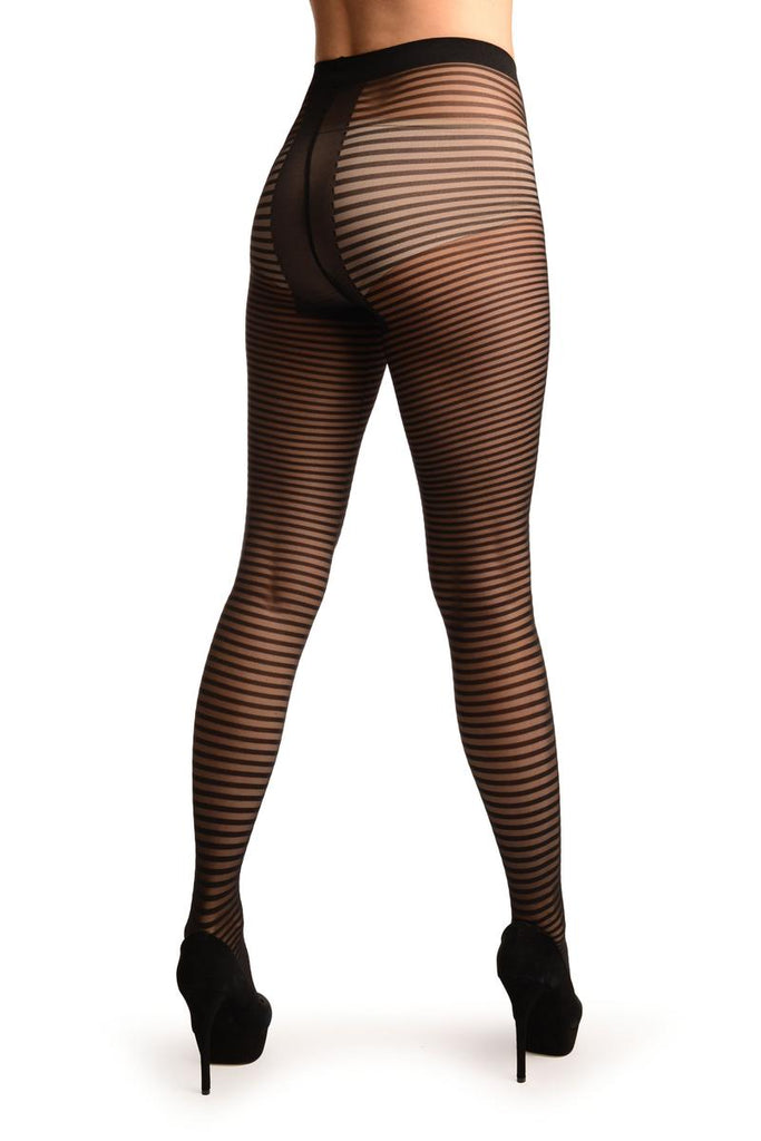Liss Kiss Black Transparent & Opaque Woven Stripes Tights - Tights