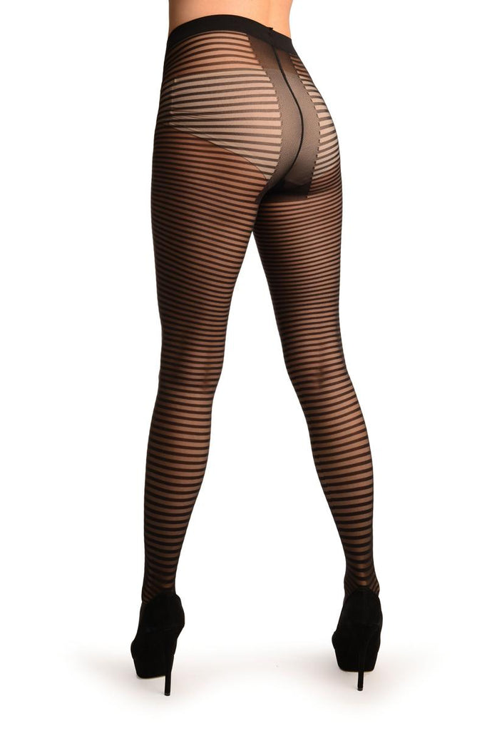 Liss Kiss Black Transparent & Opaque Woven Stripes Tights - Tights