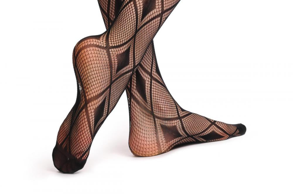 Liss Kiss Black & Transparent Rectangles Fishnet With Lace Silicon Garter - Hold Ups