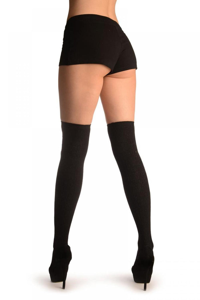Liss Kiss Black Twist Cable Knit Merino Wool Blend - Over The Knee Socks
