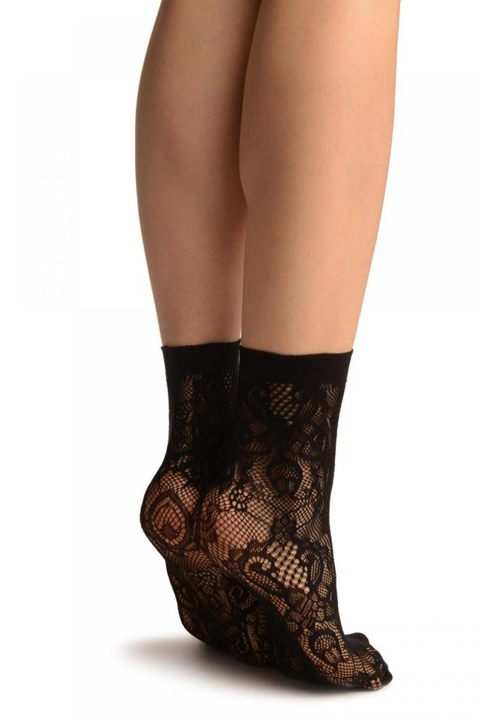 Liss Kiss Black Versailles Lace Socks Ankle High - Socks