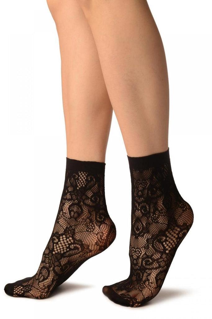 Liss Kiss Black Versailles Lace Socks Ankle High - Socks