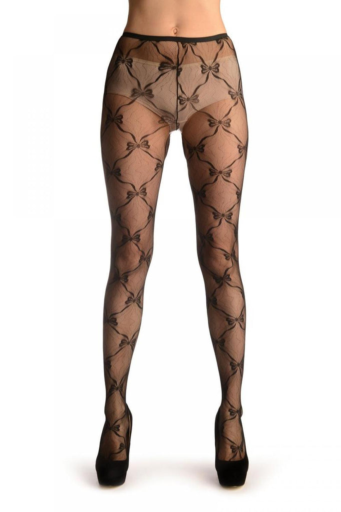Liss Kiss Black Vintage Lace With Joining Bows & Seam (Petite) - Tights