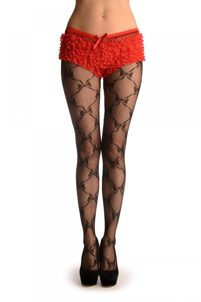 liss kiss Black Vintage Lace With Joining Bows & Seam (Petite) - Tights