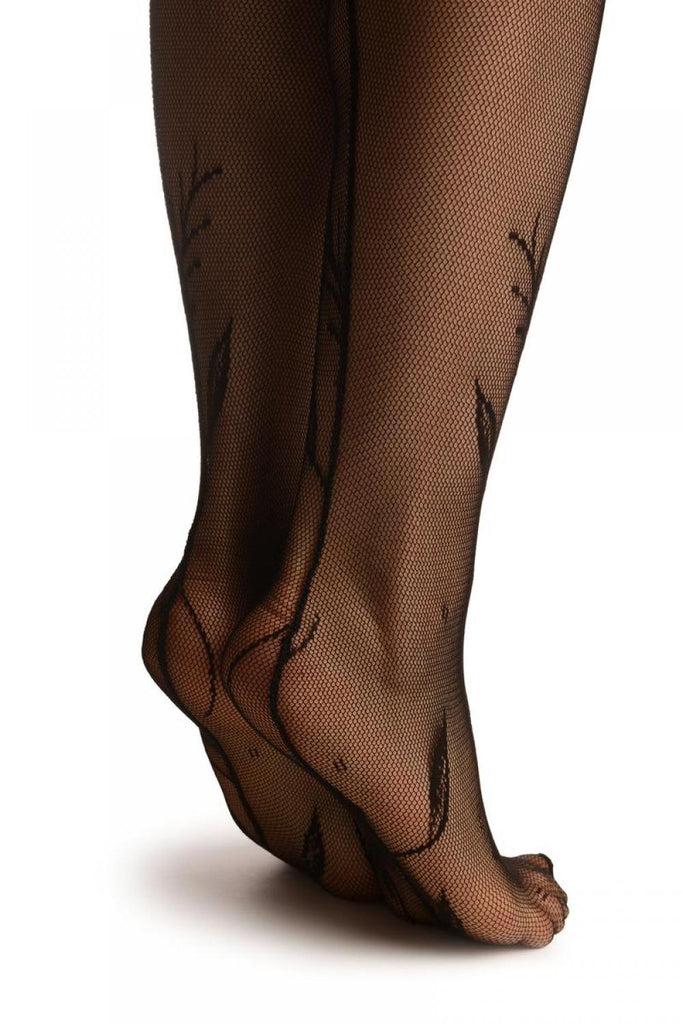 Liss Kiss Black Vintage Lace With Leaves & Seam (Petite) - Tights