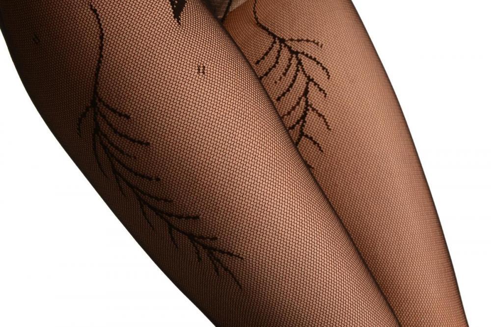 Liss Kiss Black Vintage Lace With Leaves & Seam (Petite) - Tights