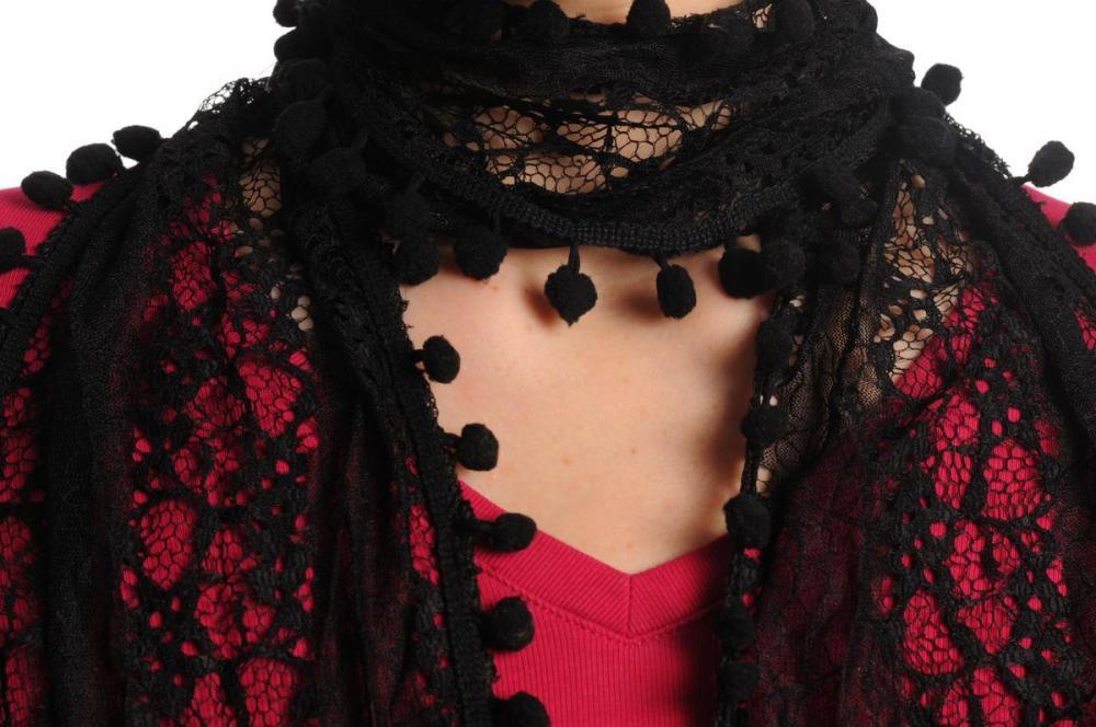 Liss Kiss Black Vintage Lace With Soft Pearls - Scarf