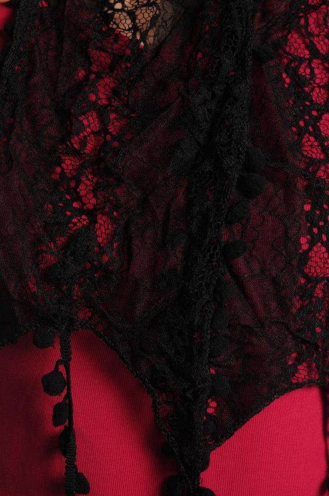 Liss Kiss Black Vintage Lace With Soft Pearls - Scarf