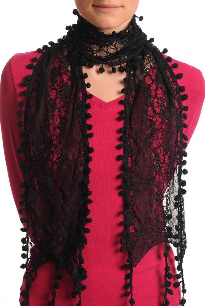 liss kiss Black Vintage Lace With Soft Pearls - Scarf