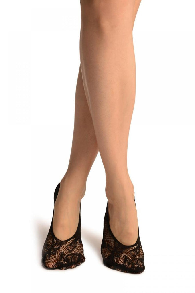 liss kiss Black Violet Flowers Lace Footies - Footsies Socks