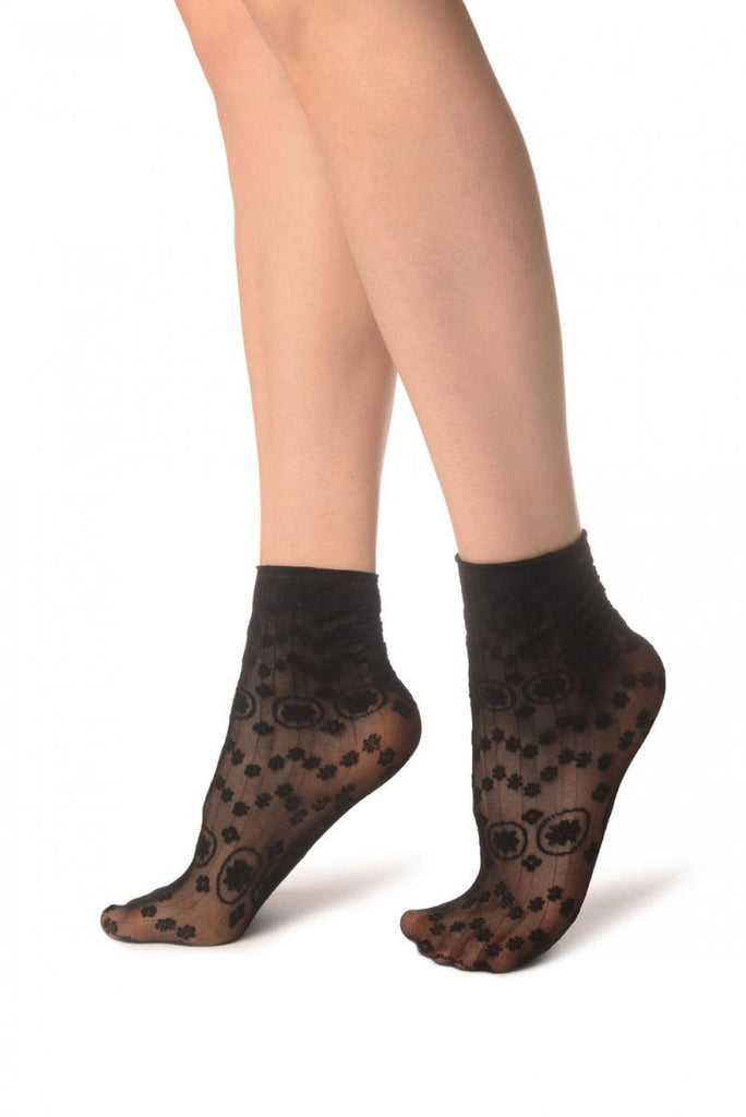 Liss Kiss Black Water Lilly With Comfortable Top Ankle High Socks - Socks