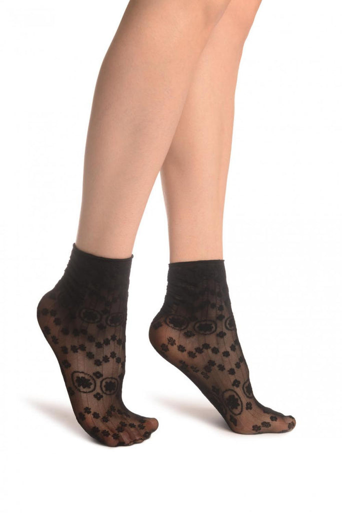 Liss Kiss Black Water Lilly With Comfortable Top Ankle High Socks - Socks